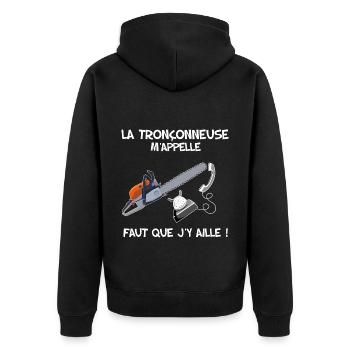 La Tronçonneuse au bout du Fil Humour Homme - Veste à capuche bio Premium Unisexe - noir - Dos - Nico (187cm)