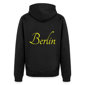 Berlin - Unisex Premium Bio Zip Hoodie - Schwarz - Hinten - Nico (187cm)