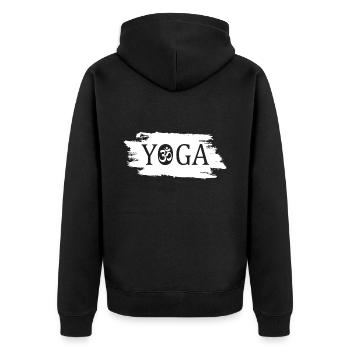 Yoga Om - Unisex Premium Bio Zip Hoodie - Schwarz - Hinten - Nico (187cm)