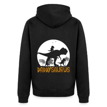 Daddysaurus T Rex Dinosaurier Papa Saurus - Unisex Premium Bio Zip Hoodie - Schwarz - Hinten - Nico (187cm)