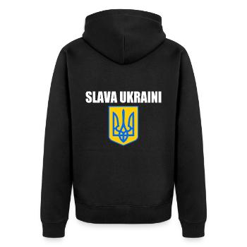 Ukraine - Unisex Premium Organic Zip Hoodie - black - Back - Nico (187cm)