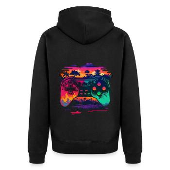 Retro Konsole - Unisex Premium Bio Zip Hoodie - Schwarz - Hinten - Nico (187cm)
