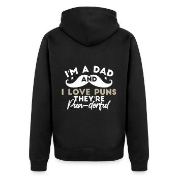 Ich bin ein Vater und ich liebe Wortspiele - Unisex Premium Bio Zip Hoodie - Schwarz - Hinten - Nico (187cm)