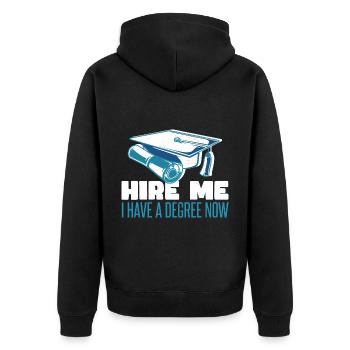Ich habe jetzt einen Abschluss - Unisex Premium Bio Zip Hoodie - Schwarz - Hinten - Nico (187cm)
