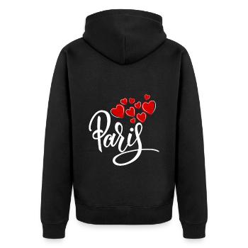 Paris Herzen Liebe Schrift Frankreich Stadt Kunst - Unisex Premium Bio Zip Hoodie - Schwarz - Hinten - Nico (187cm)