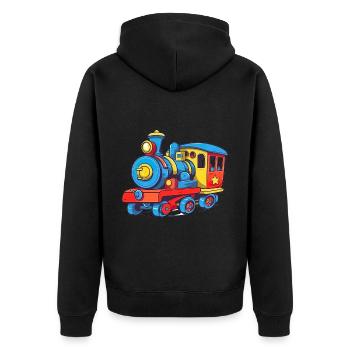Niedliche Zug Eisenbahn Lokomotive - Unisex Premium Bio Zip Hoodie - Schwarz - Hinten - Nico (187cm)