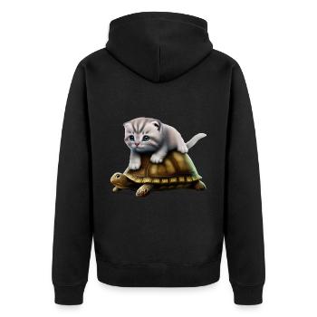 Cat on turtle - Unisex Premium Organic Zip Hoodie - black - Back - Nico (187cm)