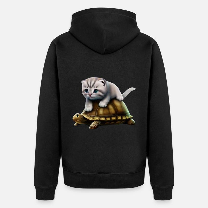 Chat sur tortue - Veste à capuche bio Premium Unisexe - noir
