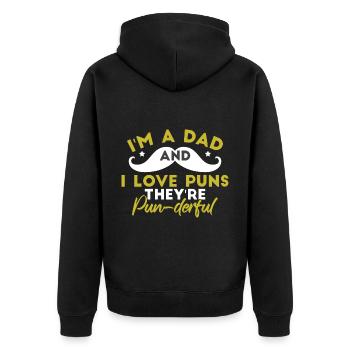 Papa Wortspiel - Unisex Premium Bio Zip Hoodie - Schwarz - Hinten - Nico (187cm)