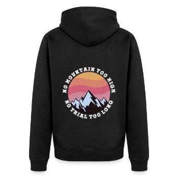 Kein Berg zu hoch, kein Weg zu lang - Unisex Premium Bio Zip Hoodie - Schwarz - Hinten - Nico (187cm)