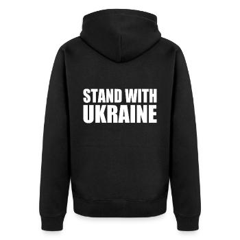 Stand with ukraine - Unisex Premium Bio Zip Hoodie - Schwarz - Hinten - Nico (187cm)