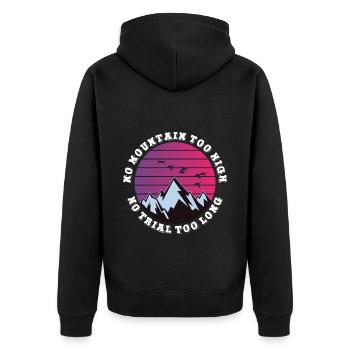 Kein Berg zu hoch, kein Weg zu lang - Unisex Premium Bio Zip Hoodie - Schwarz - Hinten - Nico (187cm)