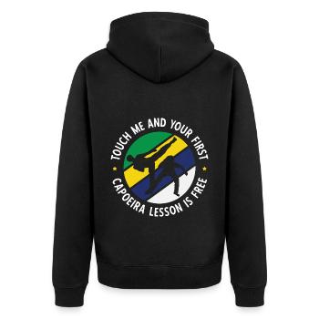 Capoeira - Unisex Premium Bio Zip Hoodie - Schwarz - Hinten - Nico (187cm)