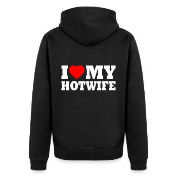 I love my hotwife - Unisex Premium Organic Zip Hoodie - black - Back - Nico (187cm)