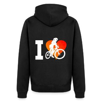MTB Radfahrer Radfahren Radsport Damen Herren - Unisex Premium Bio Zip Hoodie - Schwarz - Hinten - Nico (187cm)