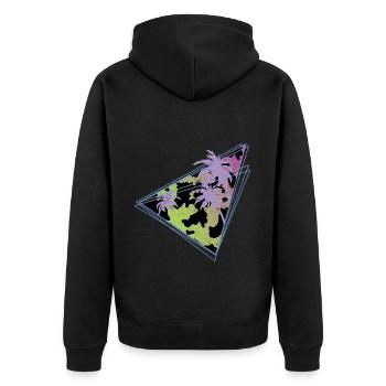 Tier Kuh Geschenk Tropisches Vaporwave Kuh Muster - Unisex Premium Bio Zip Hoodie - Schwarz - Hinten - Nico (187cm)