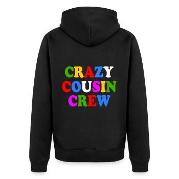 Crazy cousin crew - Unisex Premium Organic Zip Hoodie - black - Back - Nico (187cm)