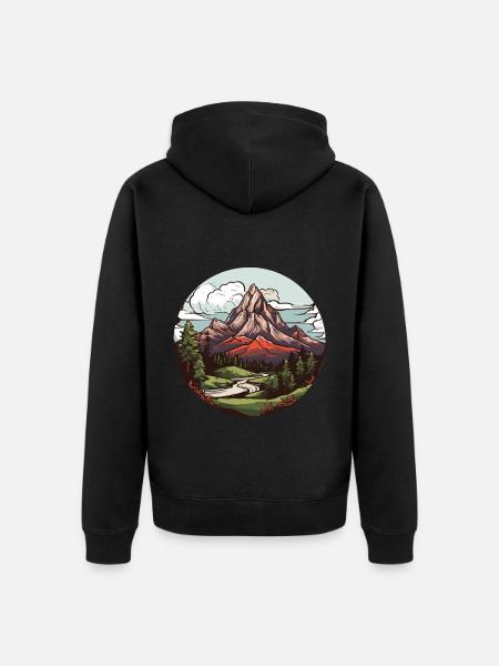 Mountains, Landscape, Nature, Circle - Unisex Premium Organic Zip Hoodie - black