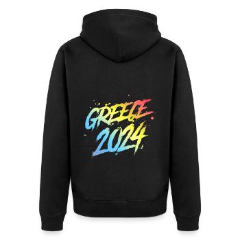 Grèce 2024 Équipe de vacances colorée - Veste à capuche bio Premium Unisexe - noir - Dos - Nico (187cm)