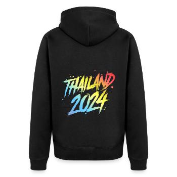 Thaïlande 2024 Équipe de vacances colorée - Veste à capuche bio Premium Unisexe - noir - Dos - Nico (187cm)
