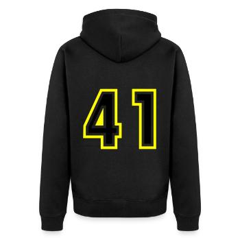 41 Zahl College - Unisex Premium Bio Zip Hoodie - Schwarz - Hinten - Nico (187cm)