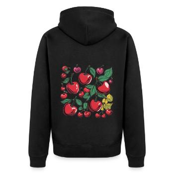 Cerises rétro Vintage jardin de fruits grignotage d’été - Veste à capuche bio Premium Unisexe - noir - Dos - Nico (187cm)