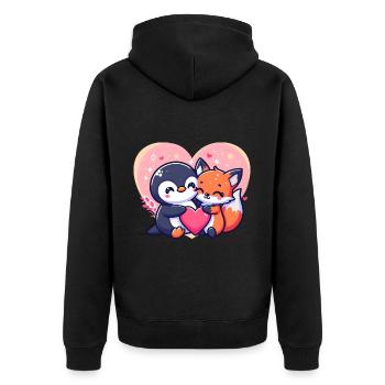 Renard mignon câlin pingouin - Veste à capuche bio Premium Unisexe - noir - Dos - Nico (187cm)
