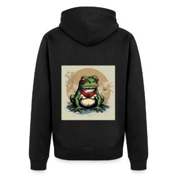 Delightfully Grumpy: Grumpy Japanese Frog - Unisex Premium Organic Zip Hoodie - black - Back - Nico (187cm)