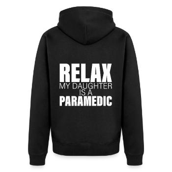 Relax My Daughter Is A Paramedic - Unisex Premium Bio Zip Hoodie - Schwarz - Hinten - Nico (187cm)