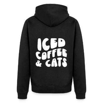 Eiskaffee & Katzenliebhaber - Unisex Premium Bio Zip Hoodie - Schwarz - Hinten - Nico (187cm)
