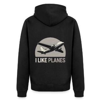 I Like Planes 16 - Unisex Premium Bio Zip Hoodie - Schwarz - Hinten - Nico (187cm)
