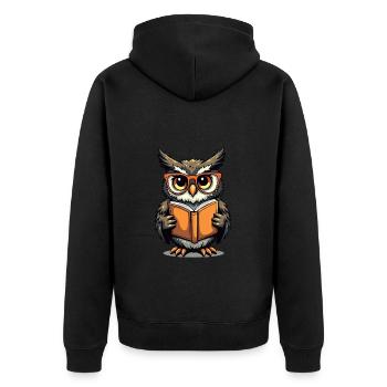 Cute owl with glasses on book - Unisex Premium Organic Zip Hoodie - black - Back - Nico (187cm)