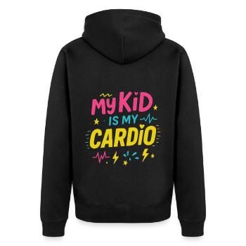 Parent Fitness – My Kid is My Cardio - Unisex Premium Organic Zip Hoodie - black - Back - Nico (187cm)