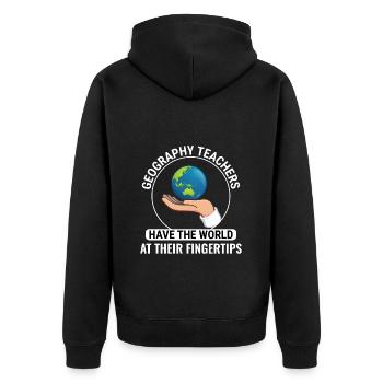 GIS Hand Globus Welt Geodaten Geographie - Unisex Premium Bio Zip Hoodie - Schwarz - Hinten - Nico (187cm)