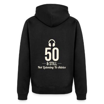 50 Nicht Hören Ratschläge Kopfhörer Lustig - Unisex Premium Bio Zip Hoodie - Schwarz - Hinten - Nico (187cm)