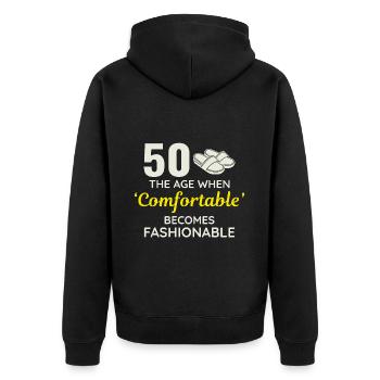 50. Geburtstag Bequeme modische Hausschuhe - Unisex Premium Bio Zip Hoodie - Schwarz - Hinten - Nico (187cm)