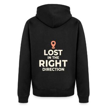 Lost Right Direction Travel Navigation Funny - Unisex Premium Organic Zip Hoodie - black - Back - Nico (187cm)