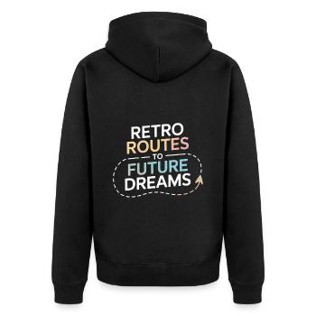 Retro Routen Future Dreams Kompass Karte - Unisex Premium Bio Zip Hoodie - Schwarz - Hinten - Nico (187cm)