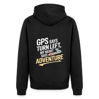 GPS sagt links abbiegen Mein Herz sagt Abenteuer GIS - Unisex Premium Bio Zip Hoodie - Schwarz - Hinten - Nico (187cm)
