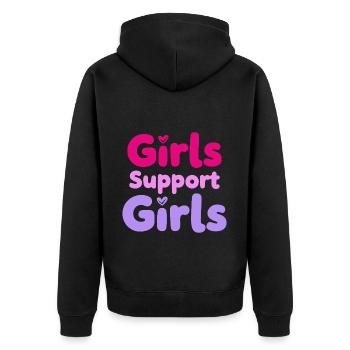 Girls Support Girls Statement Freundschaft - Unisex Premium Bio Zip Hoodie - Schwarz - Hinten - Nico (187cm)