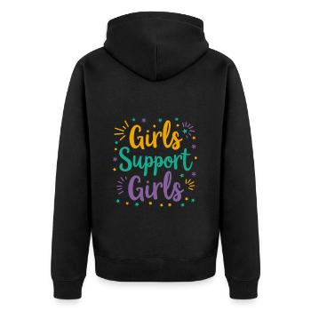 Girls Support Girls Statement Freundschaft - Unisex Premium Bio Zip Hoodie - Schwarz - Hinten - Nico (187cm)