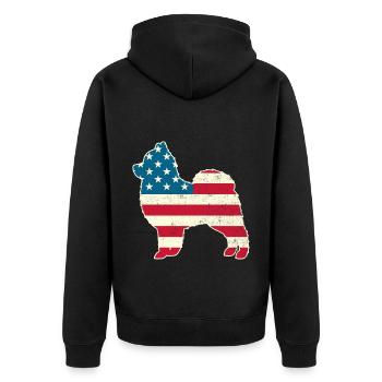4th of July Pomeranian Dog American Flag USA - Unisex Premium Bio Zip Hoodie - Schwarz - Hinten - Nico (187cm)