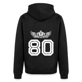 80 Zahl Krone - Unisex Premium Bio Zip Hoodie - Schwarz - Hinten - Nico (187cm)