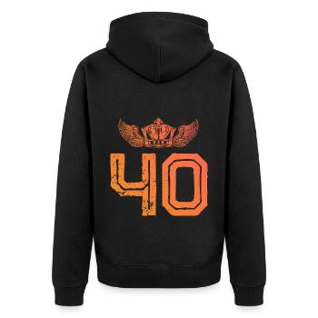 40 Zahl Krone - Unisex Premium Bio Zip Hoodie - Schwarz - Hinten - Nico (187cm)