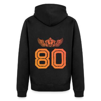 80 Zahl Krone - Unisex Premium Bio Zip Hoodie - Schwarz - Hinten - Nico (187cm)