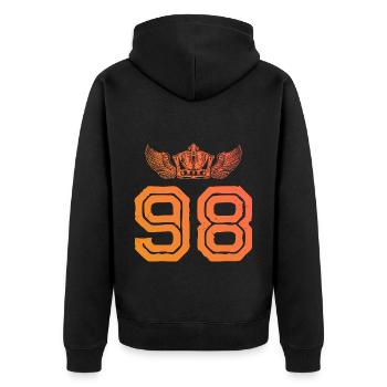 98 Number crown - Unisex Premium Organic Zip Hoodie - black - Back - Nico (187cm)