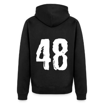 48 Zahl Trikot - Unisex Premium Bio Zip Hoodie - Schwarz - Hinten - Nico (187cm)