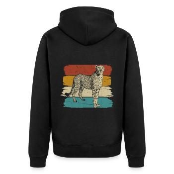 Cheetah wildlife retro - Unisex Premium Organic Zip Hoodie - black - Back - Nico (187cm)