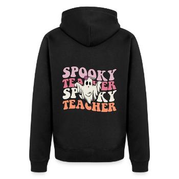 Teacher Halloween Ghost Spooky Teacher - Unisex Premium Organic Zip Hoodie - black - Back - Nico (187cm)