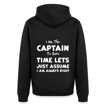 I Am The Captain To Save Time Le... - Unisex Premium Bio Zip Hoodie - Schwarz - Hinten - Nico (187cm)